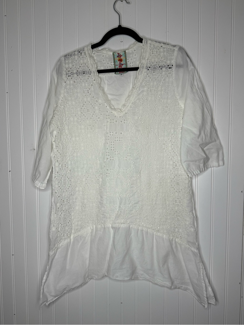 Johnny Was White Lace Tunic Top Size Medium